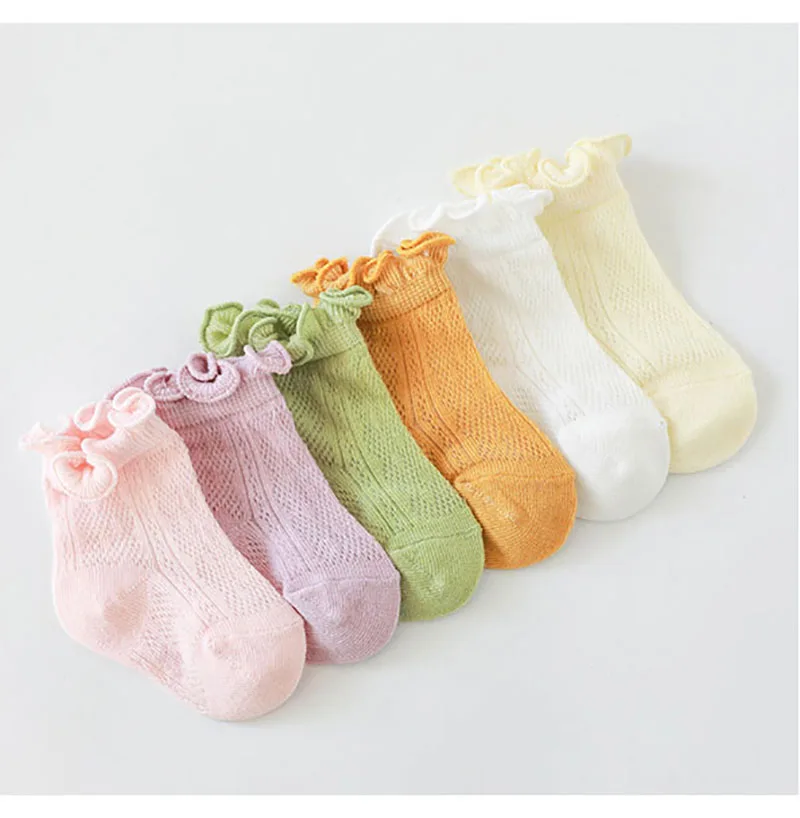 Chaussettes d'été à volants pour nouveau-né, couleur unie, en coton, maille fine et respirante, pour bébé fille en bas âge, nouvelle collection 2022