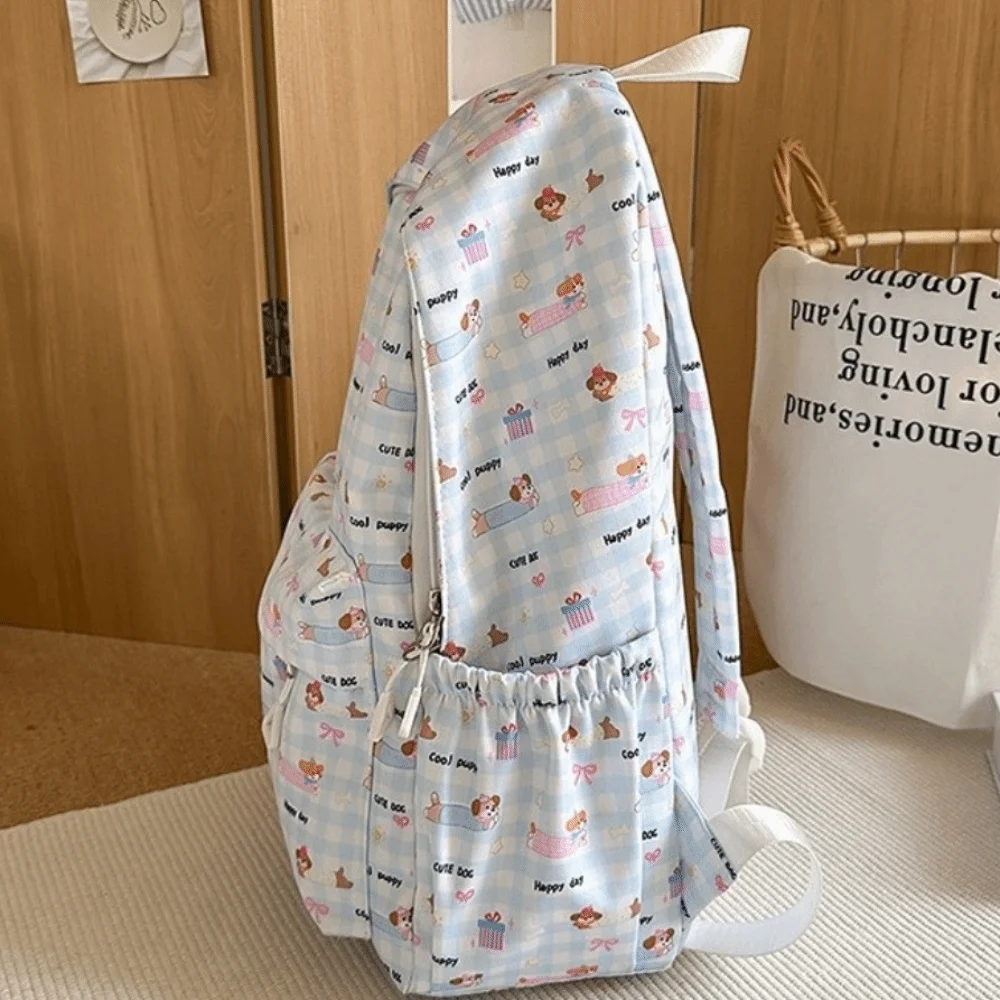 

Large Capacity Nylon Travel Backpack Waterproof Lightweight Cartoon Bow Backpack Breathable Cat Dog Printed Student School Bag