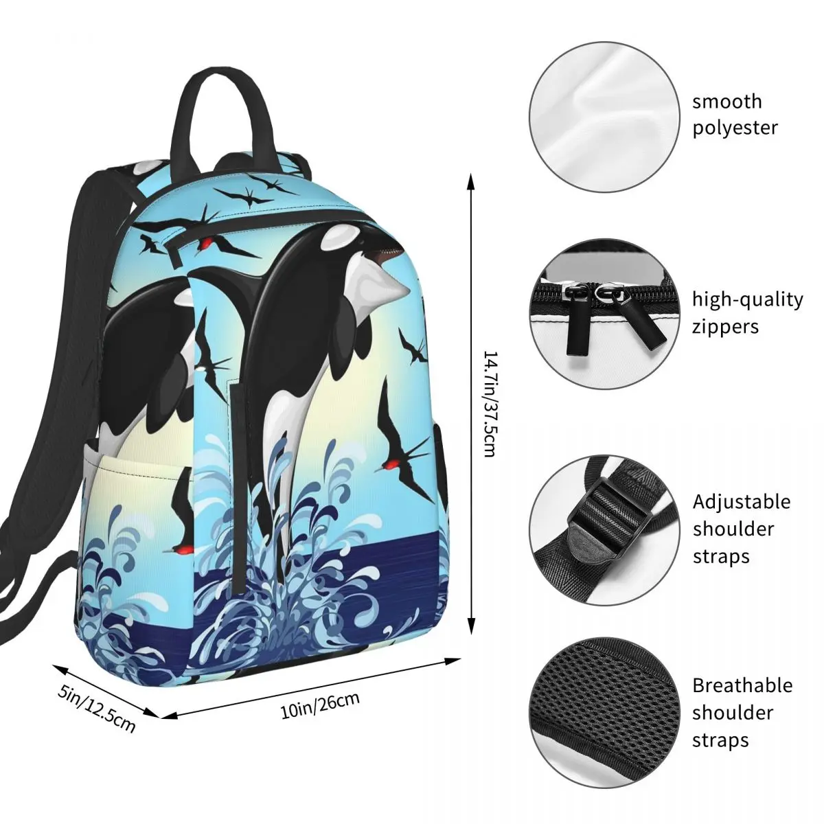 Orca Killer Whale Jumping Out The Ocean Backpack Student BookBag Boys Girls School Bag Laptop Shoulder Bags Men Women