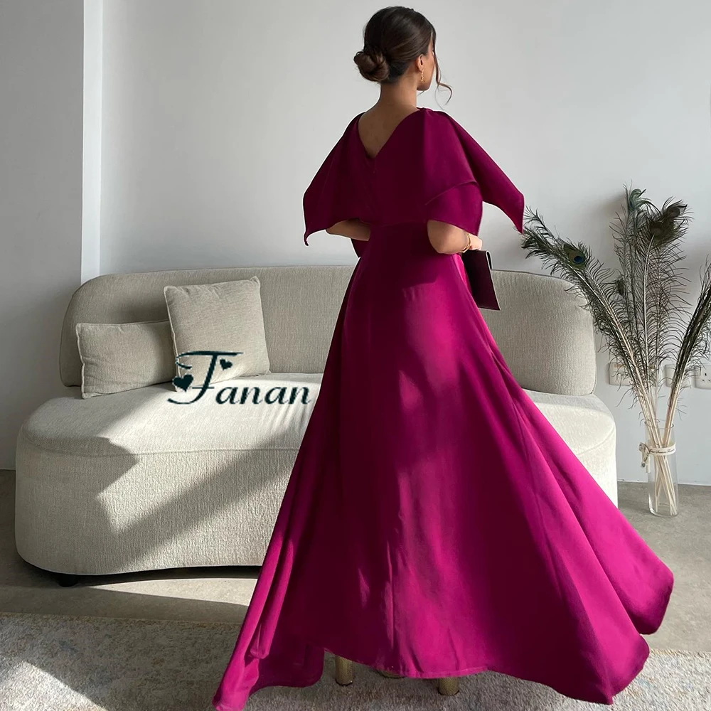 Personalizado o-pescoço simples jérsei a linha vestido de noite sem mangas watteau trem vestido de festa com capa tornozelo comprimento vestido de baile