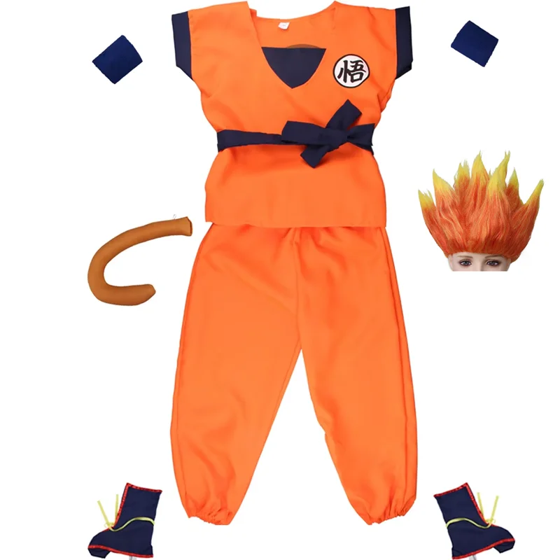 adulto-criancas-ternos-son-goku-carnaval-anime-cosplay-com-cauda-pulso-bota-capa-peruca-carnaval-super-heroi-goku-filho-cosplay-traje