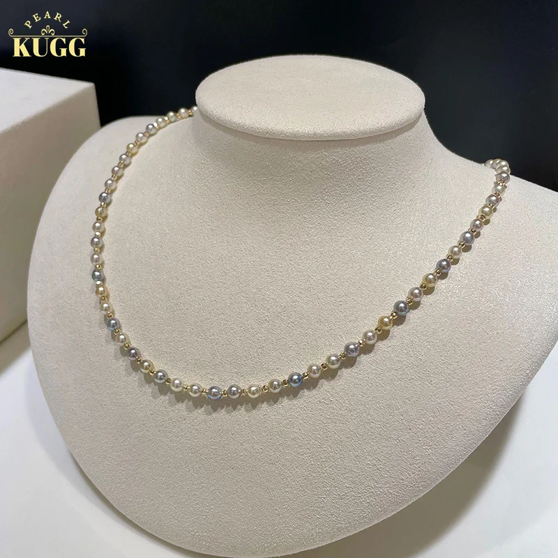 

KUGG PEARL 3.5-4mm Natural Akoya Pearl Necklace for Women Wedding Luxury Elegant Design High Engagement Jewelry