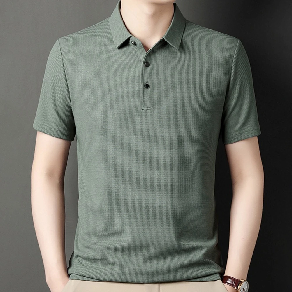 Brand New T-Shirt Slight Stretch Solid Color Lapel M-4XL Polyester Regular Short Sleeve Daily Holiday Male Men