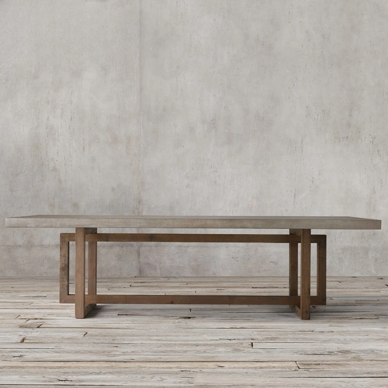 American solid wood imitation cement color dining table hotel villa retro dining table industrial style conference table long ta