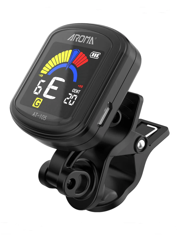 AT-105 Clip On Guitar Tuner Rechargeable/Fast Accuratie Tuning /360°Rotating/for Chromatic Guitar Bass Ukulele Violin