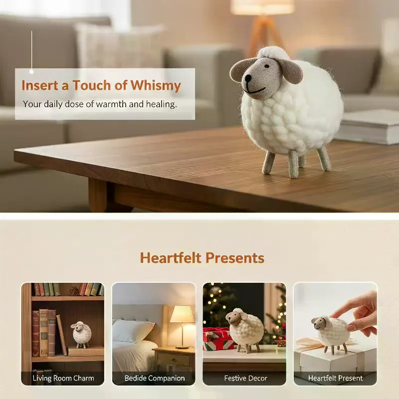 Christmas Mini Felt Sheep Ornament 1Pcs Soft Wool Figurine Adorable Xmas Tree Home Party Holiday Decor Gift