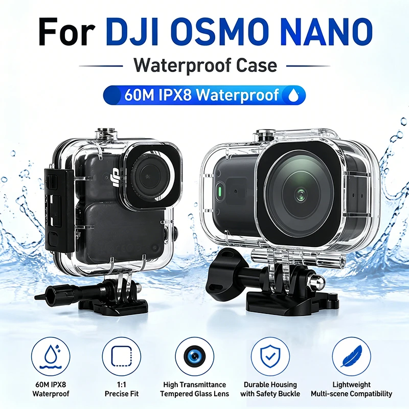 Für DJI Osmo Nano Kamera Tauchgehäuse 60M IPX8 Wasserdichtes Gehäuse Daumen-Sportkamera Zubehör