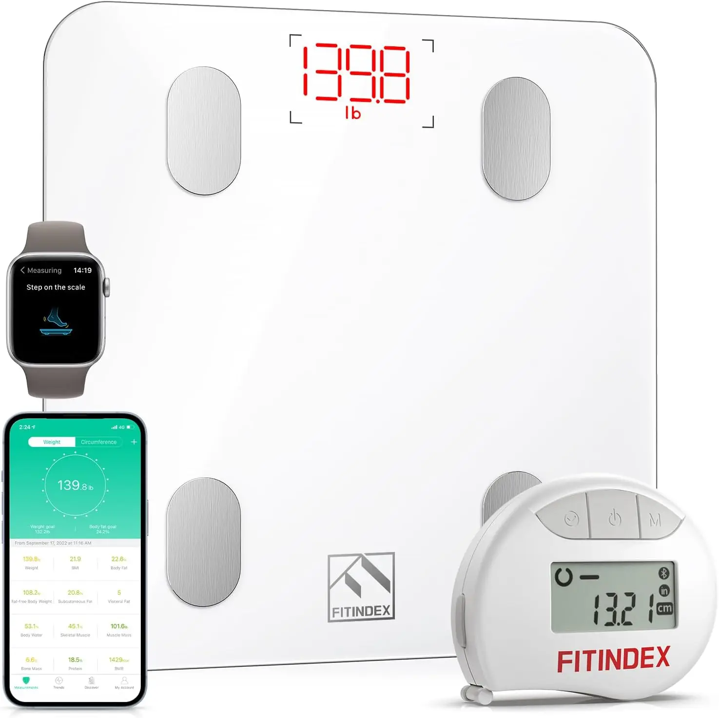 

Smart Scale & Tape Measure with App Sync, Bluetooth Body Analyzer for Health Tracking