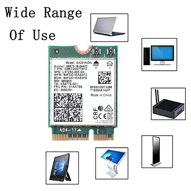 بطاقة WiFi AX201NGW مع هوائي 2.4 جيجا هرتز + 5 جيجا هرتز WiFi 6 3000 ميجابت في الثانية M.2 CNVio2 بلوتوث 5.1 بطاقة شبكة WiFi لـ Win10