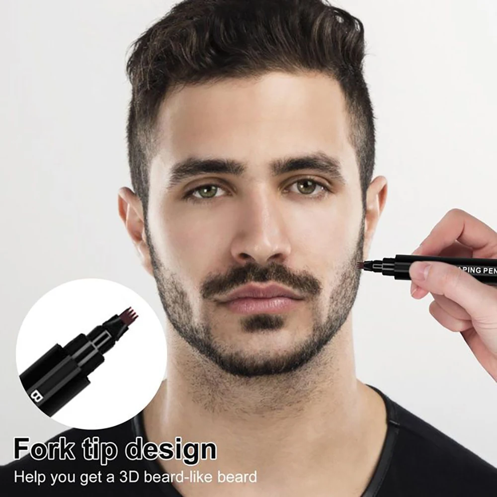 Pluma de barba impermeable, lápiz de relleno y cepillo, potenciador de barba, reparación duradera, herramientas de modelado para colorear bigote, lápiz para el cabello