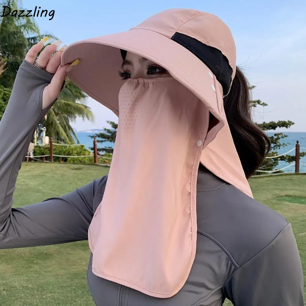 

Sun Hat Solid Color Sunshade Shawl Cap Detachable Wide-Brimmed Anti-UV Cap Soft Lightweight Neck Protection Hat Outdoor