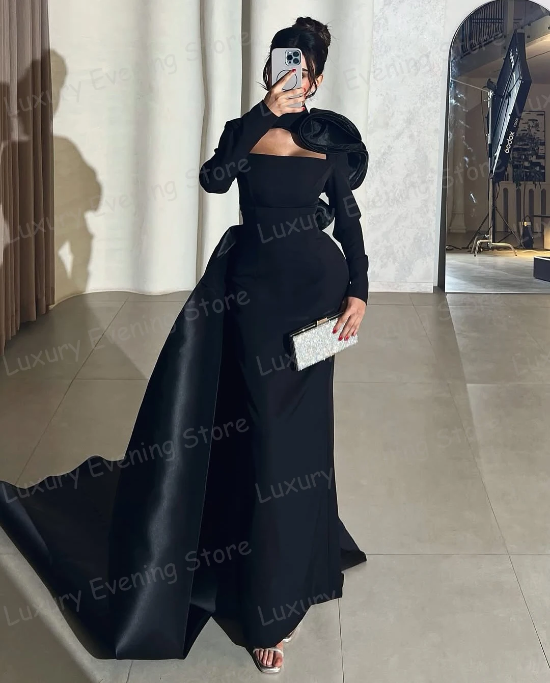 Simples sexy vestidos de noite da mulher oco sereia manga longa vestidos de baile formal sem costas vestidos de novia festa personalizado