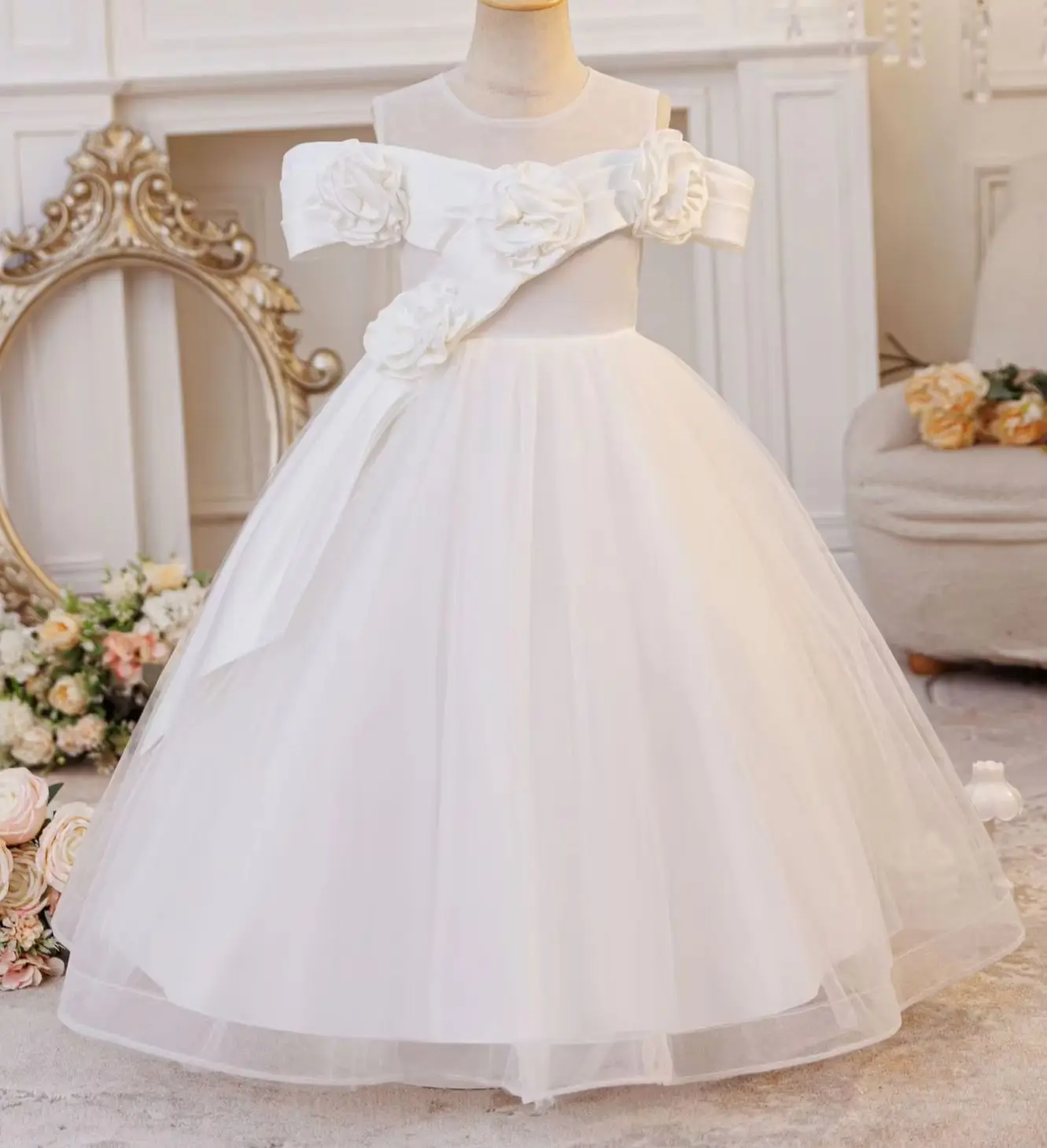 Flower Girls' Elegant Dress Girl Long Wedding Dresses Girl's Festive Clothes From 4 to 10 Years