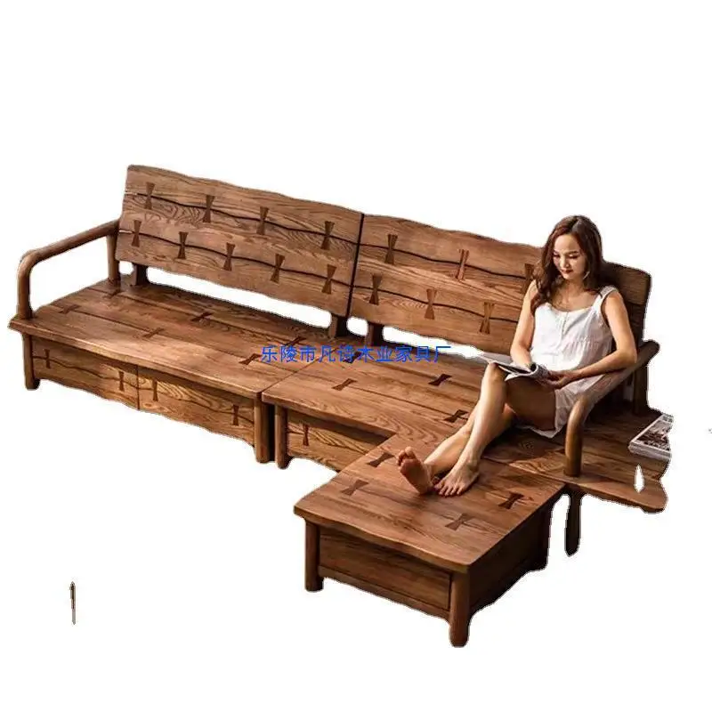 

Solid wood winter and summer sofa, ash wood storage sofa with drawers
