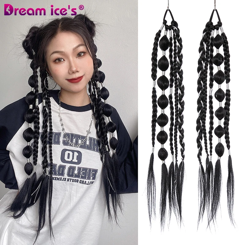 Long Synthetic Hair Chignon Tail With Rubber Ponytail Black Hairpiece Pony Braid Hair Ponytail Extensions Black Color For Women