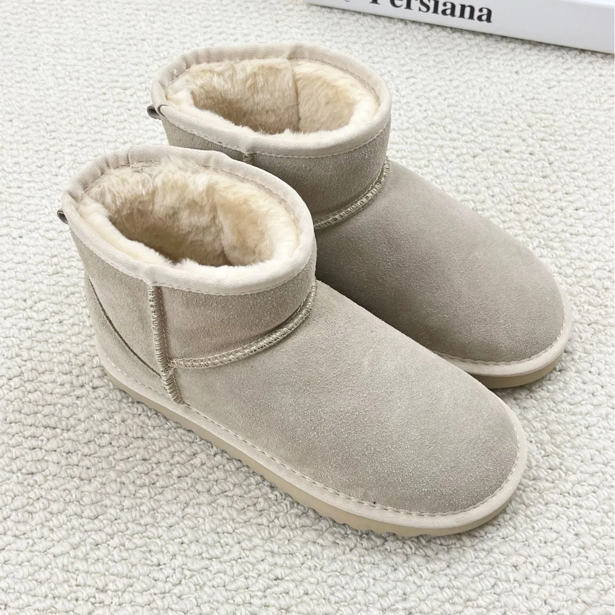 Men's and Women's Sheepskin and Wool Snow Boots, Integrated Fur and Leather, Winter Thick and Warm Women's Boots