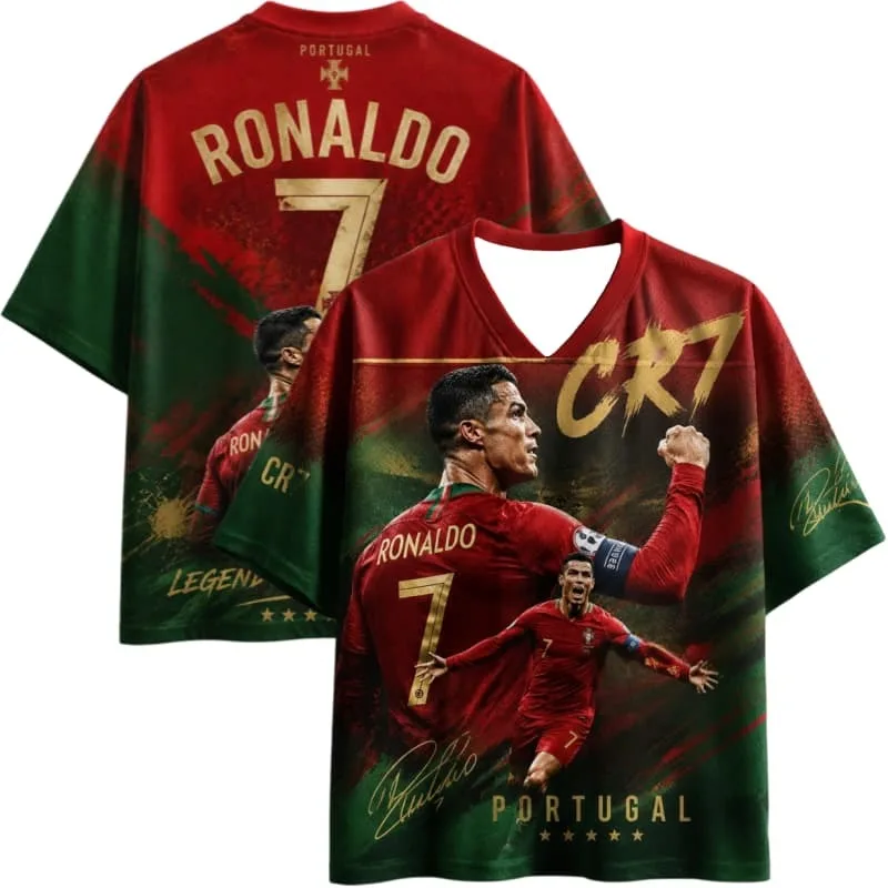 2026 New Portugal Cristiano Ronaldo CR7 Legend Jersey V-neck Short Sleeve Unisex Casual Loose Fit Sports T-Shirt Family Matching