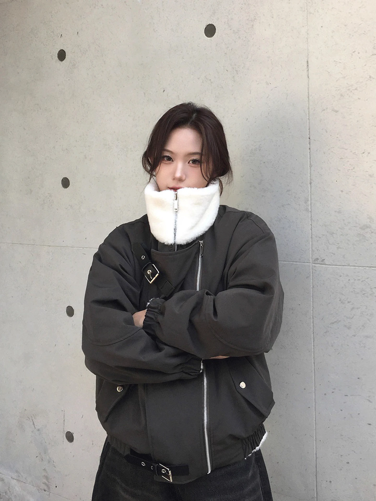 

Warm Fce Women's Cotton Jaet Double Zipper Splicing High Collar Two-Sided Wear Polyester Fiber ort Outerwear Coat