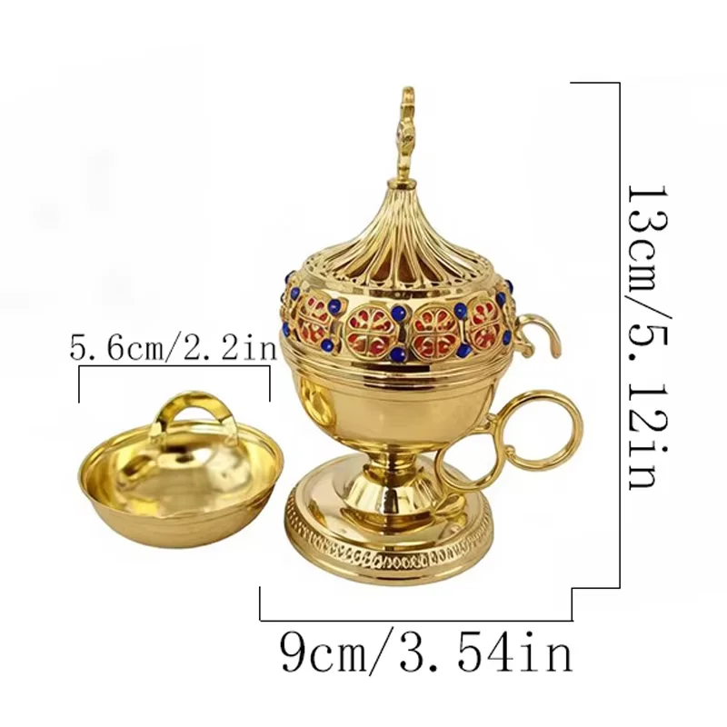 

Новая византийская позолоченная православная кадильница с эмалевыми вставками для церковной литургии, домашнего алтаря, молитв, религиозных обрядов, подарок для религиозных поклонников