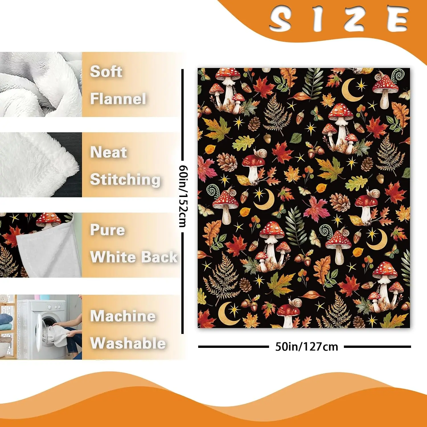 Fall Mystical Forest Mushroom Moon Flannel Throw Blanket, Autumn | Fairytale Dark Cottagecore Birthday Gifts for Kids Men Women