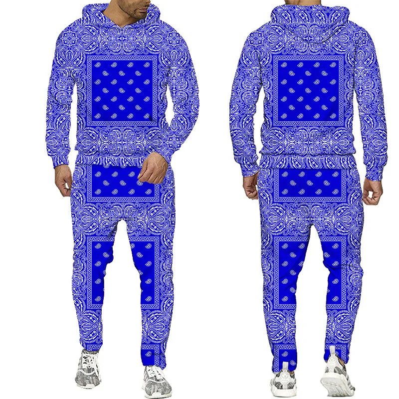 

New 3D Printing Bandana Fashion Men Women Tracksuits Crewneck Hoodies+pants Plus Size S-7XL Harajuku