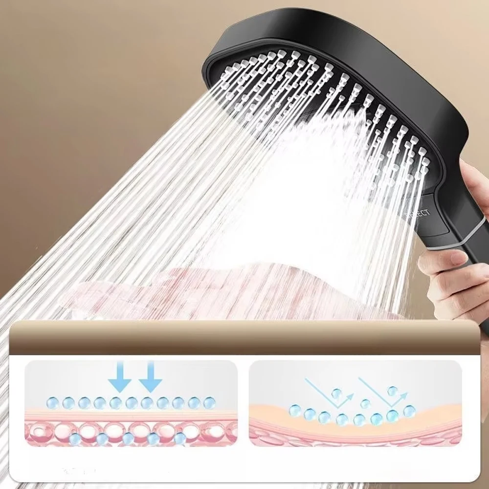 New 3 Modes Adjustable Shower Head 13cm Large Panel High Pressure Massage Shower Head Filter Element Bathroom Accessories