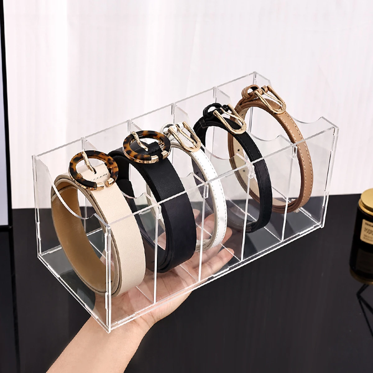 1pc Transparent belt storage box, assembled version, suitable for belts, ties, neckties, wardrobe organizing and storage rack