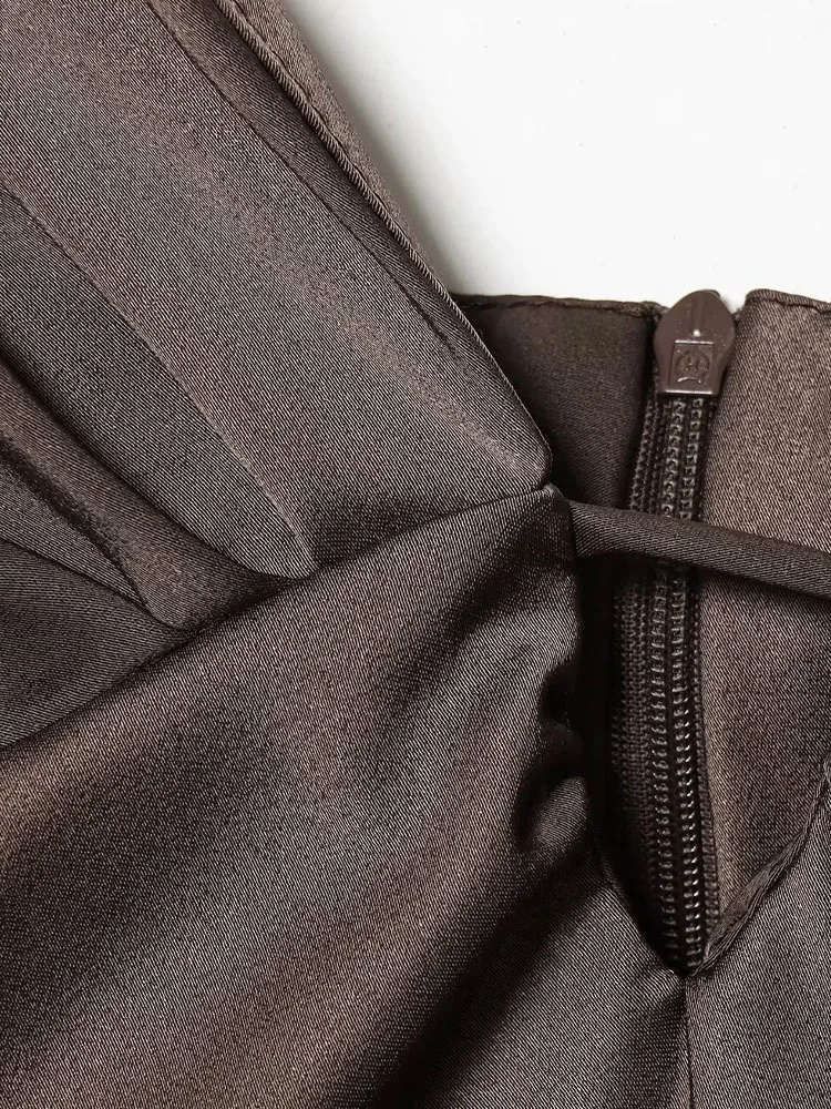 HH mujer primavera Sexy ajustado vestido Midi sólido sin mangas espalda descubierta decoración A-Line cremallera mujer elegante cuello pico Sling vestidos