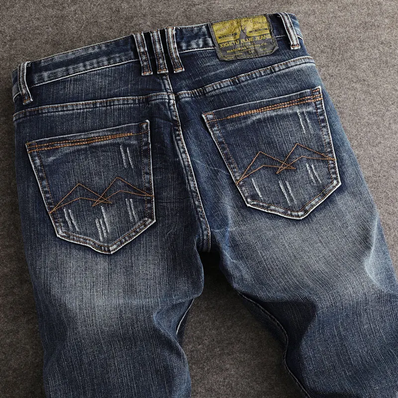 Fashion Designer Men Jeans High Quality Retro Washed Blue Stretch Slim Fit Ripped Jeans Men Y2K Embroidery Vintage Denim Pants