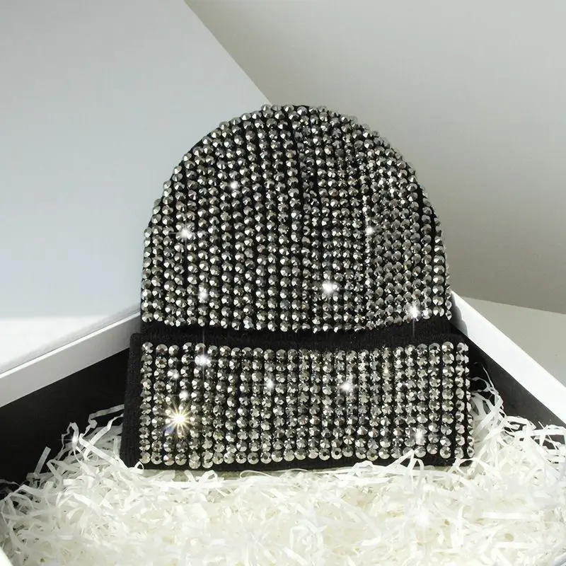 Hot Sale Women Casual Winter Fall Hat Stylish & Shiny Rhinestone Decor Women's Beanie Outdoor Streetwear Knitted Hat