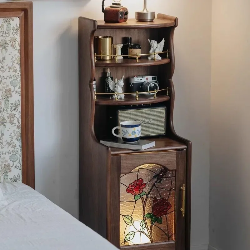 North American Black Walnut Solid Wood Bedside Table Retro Multi Functional Bedroom Storage Cabinet Chest of Drawers