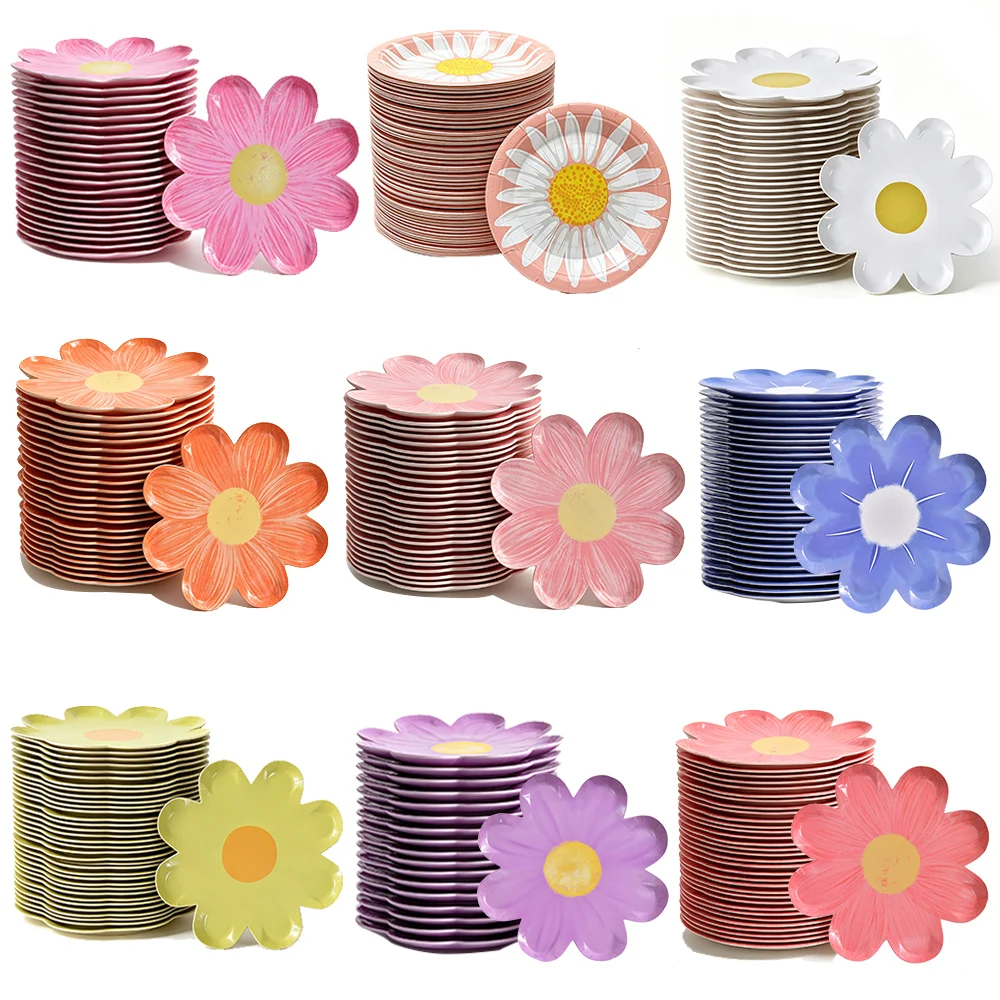 10-50Pcs Daisy Paper Plate Daisys Flower Shape Dessert Plates Disposable Tableware Wedding Baby Shower Birthday Party Supplies