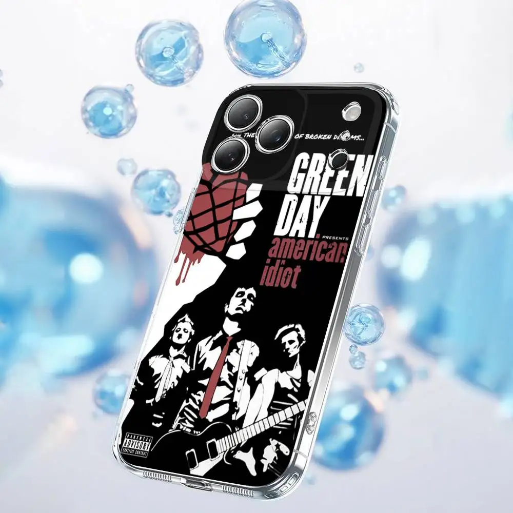 iPhone 17、16、15、14、13、12、11 Plus、Pro、Max、Plus、E、SE4、Air、Mini用透明G-Green Dayバンドカバー付きスマホケース