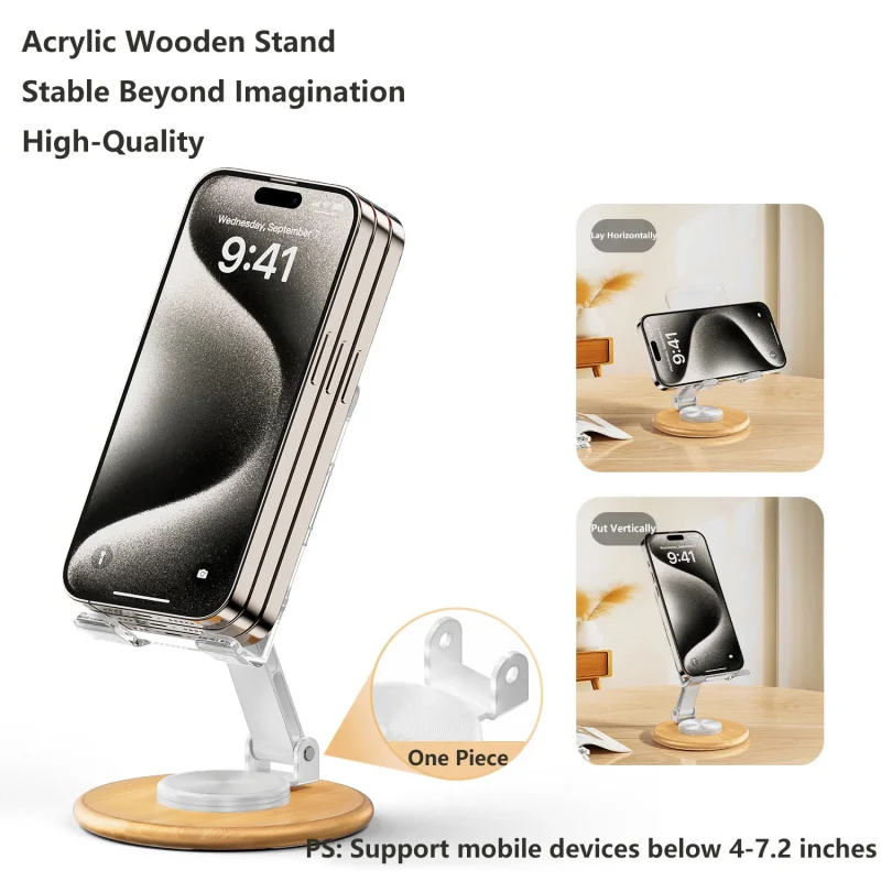 Wooden Base Phone Stand Foldable Rotatable Lightweight Suitable for Travel Stands Desktoptablet Rack Holder New