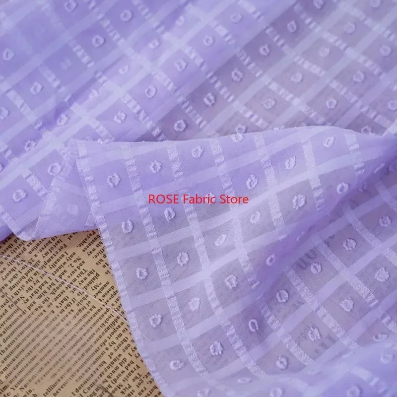Purple Dotted Floral Plaid Chiffon Fabric DIY Sewing, Spring Summer Dress, Designer Fabric, fashion dress