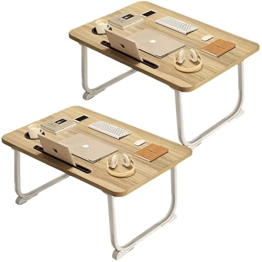 Extra groot 2-pack schootbureau voor bed en bank met bekerhouder en opvouwbare poten Laptoptafel Ontbijtdienblad Tablet Telefoon