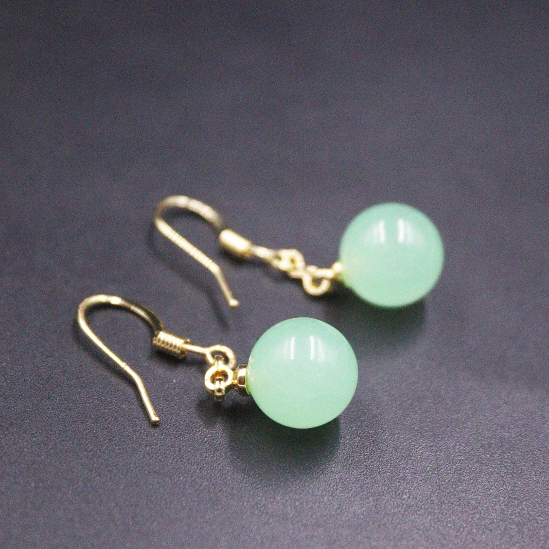 

Real Jade Gp Earrings 18K Gold Plated For Women Light Green Gemstone Ball Heating Jade Earrings Hook 32*10mm