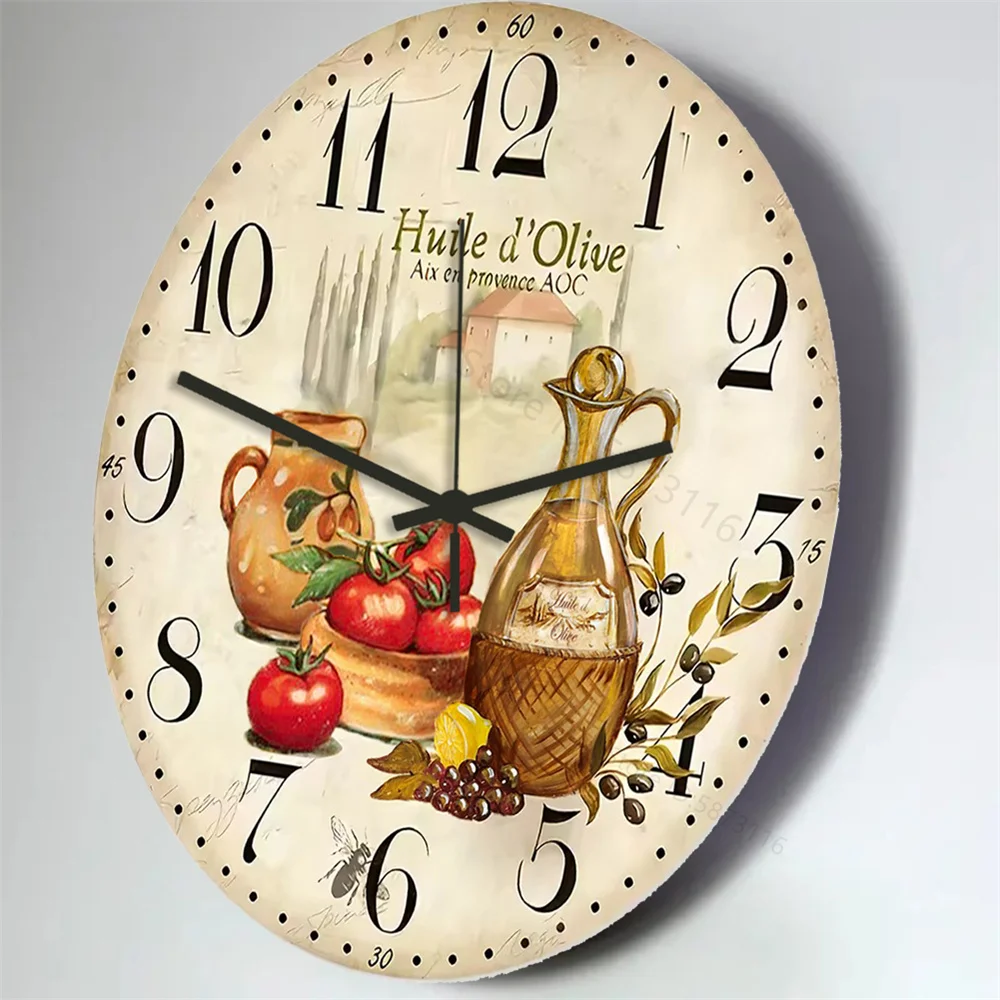 Retro Pattern Wall Clock Plant Acrylic Living Room Bedroom Kitchen Home Decor Flower Chef Wall Clock Silent Quartz Holiday Gift