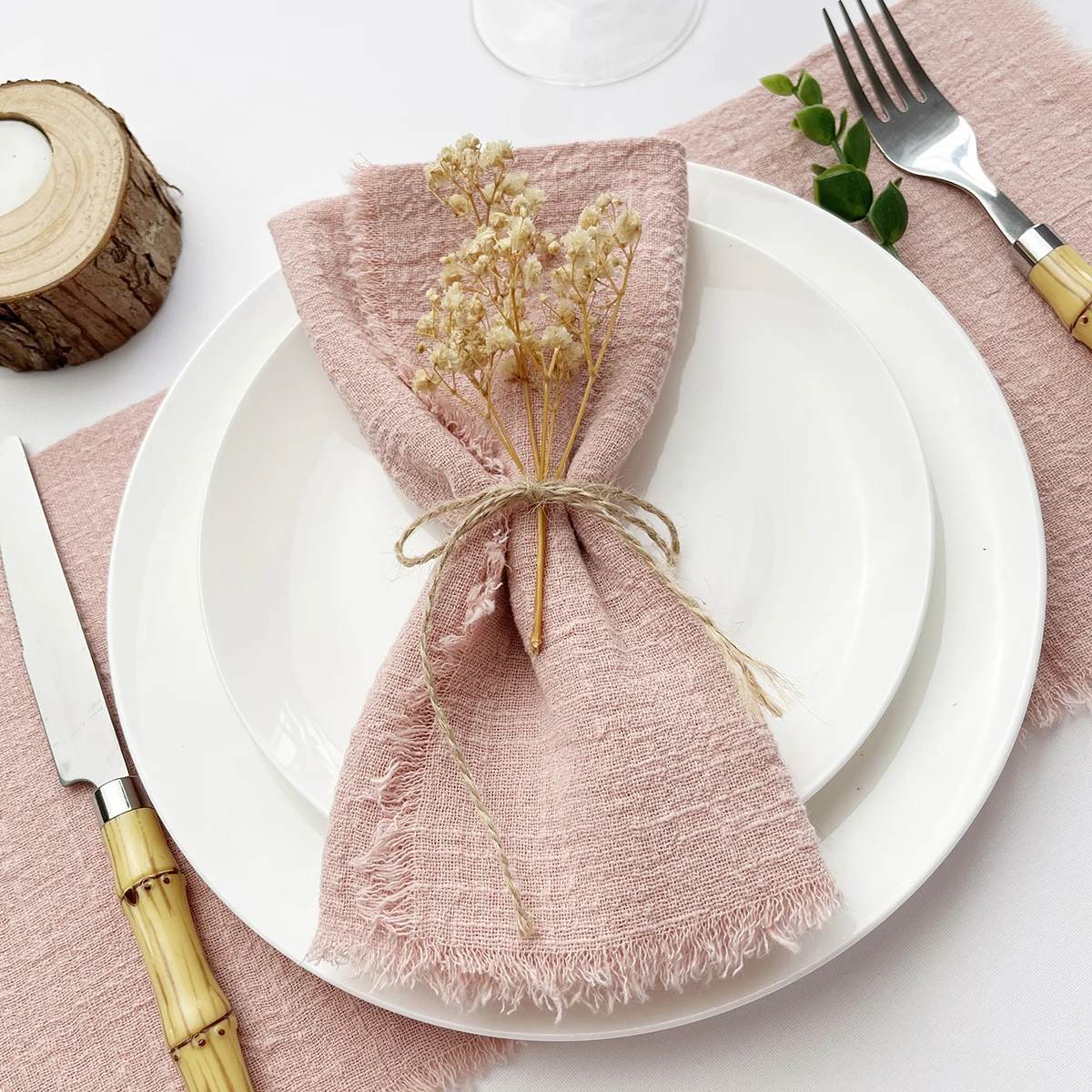 10pcs 32x32cm Wholesale Pink Gauze Cotton Napkin Reusable Tea Towel Wedding Party Christmas Table Decor Retro Burrs napkin