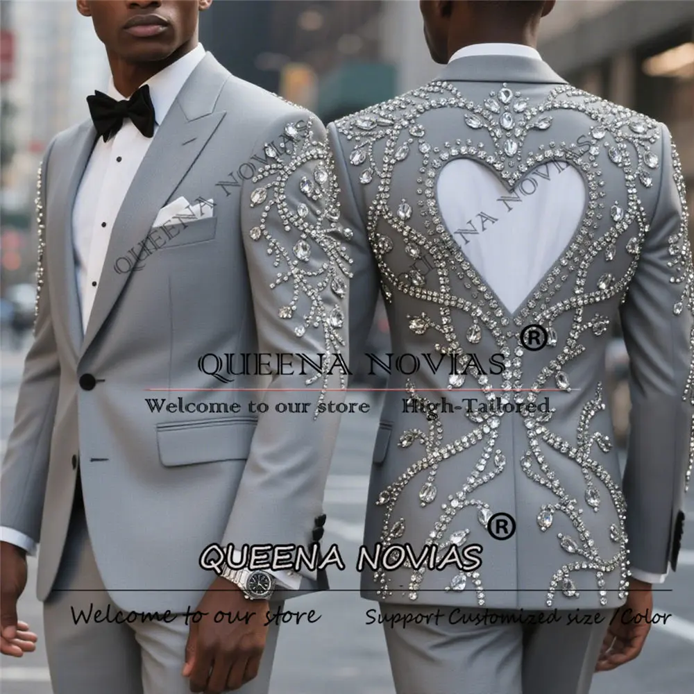 تخصيص العريس الزفاف البدلات الرسمية قطع التدريجي 2 قطعة مجموعات الرائعة مطرز الماس واحدة الصدر حفلة موسيقية الحلل رجل وتتسابق #3