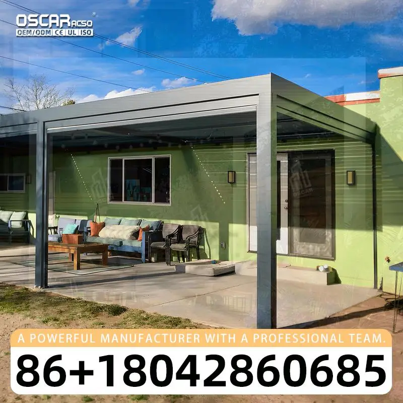 Motorized Rotating Slat Waterproof Outdoor Patio Gazebo for Hotel Garden with Bioclimatic Feature Ideal for US European Areas Re