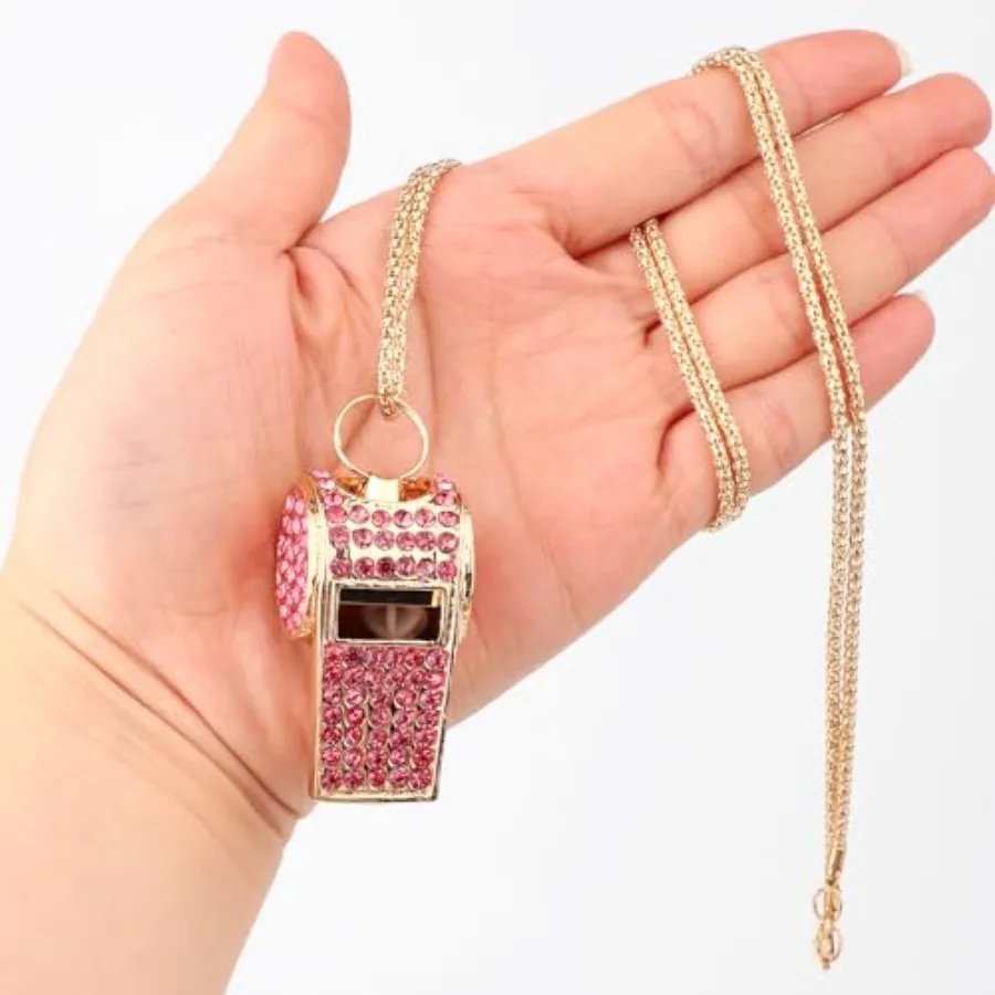 2개 블링 휘슬 메탈 크리스탈 라인스톤 휘슬 소리가 큰 선명한 소리 스포츠 휘슬 체인 랜야드 포함 선물 교사용