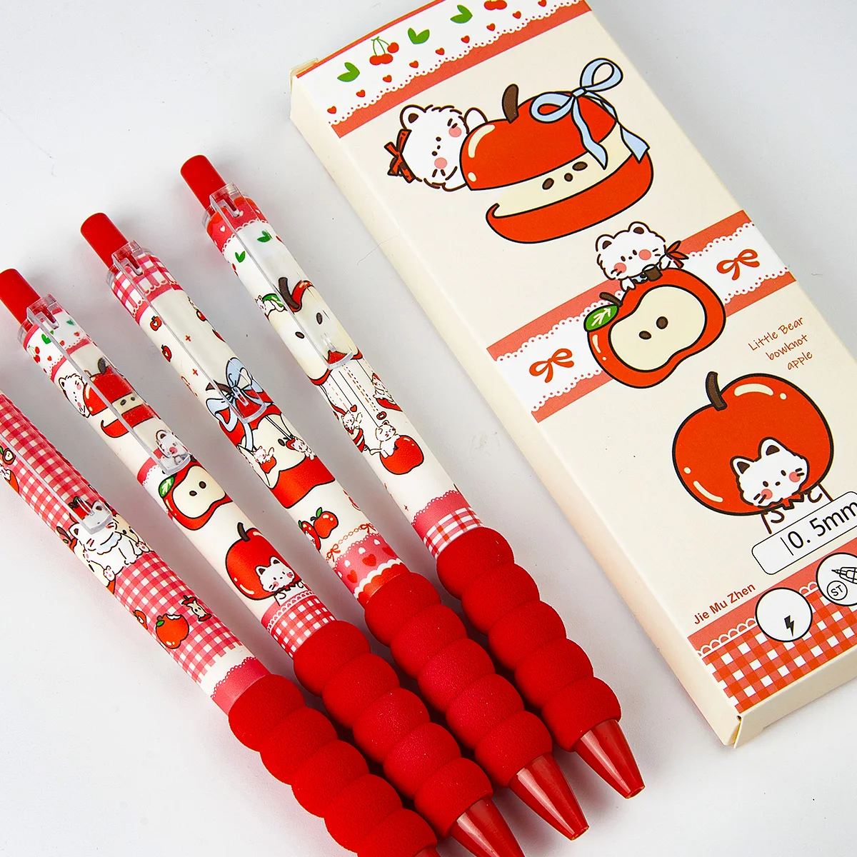 4-Piece Red Festive Soft-Grip Gel Pen, Smooth Writing, Black Quick-Drying Ink, Suitable for Journaling, Writing, and Practice.