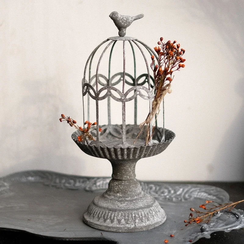 

1pcs Home Decoration Ornaments Vintage Metal Bird High Legged Birdcage Ornaments Outdoor Courtyard Candlestick Flower Rack