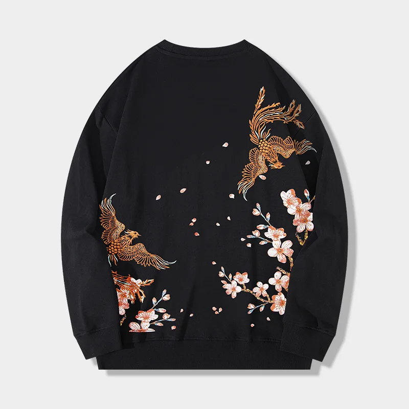 Autumn Harajuku Hoodies Men Phoenix Embroidery Hoodies Women Vintage Japanese Crewneck Sweatshirts Designer Streetwear Unisex