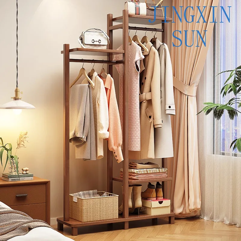 Solid wood hanger Floor-to-ceiling bedroom household hanger Multifunctional coat rack Clothes storage rack Multi-layer rack