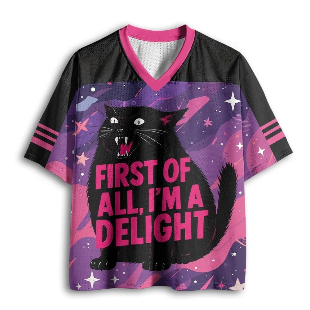 Latest Adult and Children's 'First, I'm Super Charming' Starry Sky Black Cat 3D Print V-Neck Cartoon Animal Sports T-Shirt