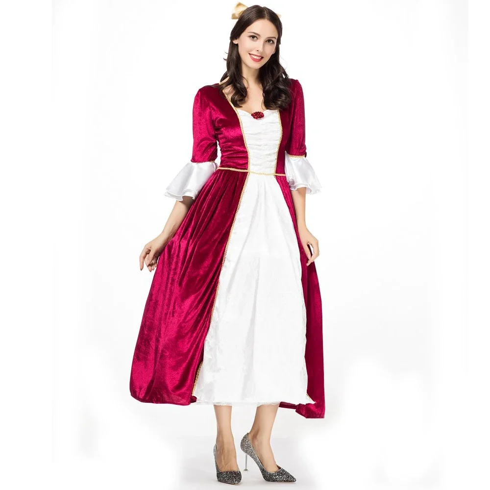 

sexy women lady Deluxe Fairy Cosplay Costume Adult red Princess Belle Costume queen red Long Dress