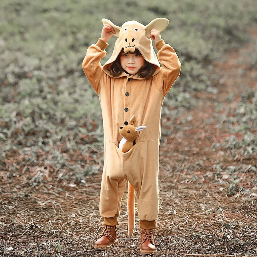 Autumn Girl Cute Kangaroo Hooded Jumpsuit Halloween Cosplay Costume Cartoon Home Costume Role-playing Costume XS-L