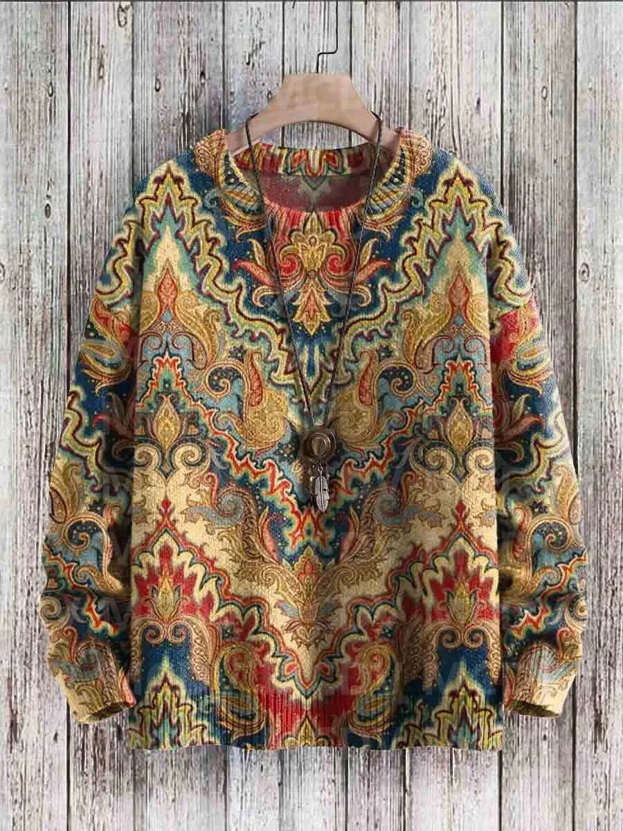 Vintage Art Printed Casual Knit Pullover Sweater Women For Men Sweter